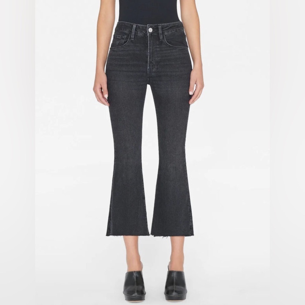 FRAME Le High Waist Crop Flare Jeans Hutchinson Grey Black Denim Casual Women 26